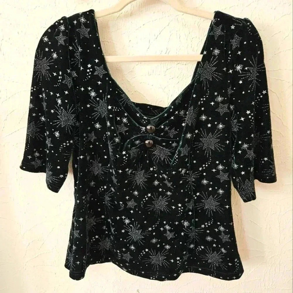 Modcloth x Collectif Twinkle Twinkle Velvet Christmas Star Top Glitter Size 12 - Picture 1 of 7